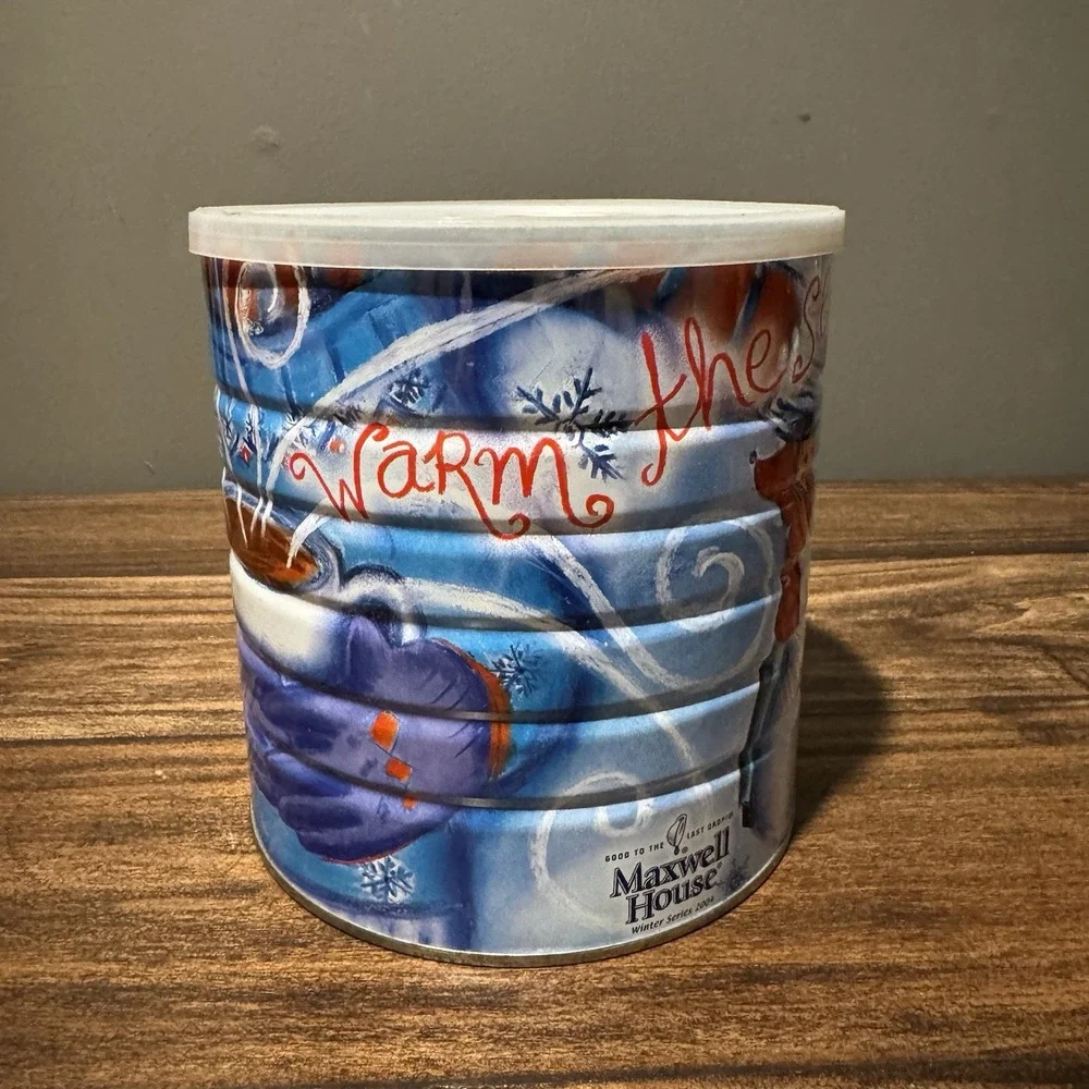 Vintage 2004 Maxwell House Winter Series Holiday Coffee Tin Canister Blue Lid